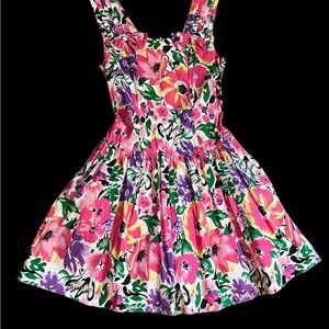 Floral 90’s Dress with flair skirt - Pink and Purple